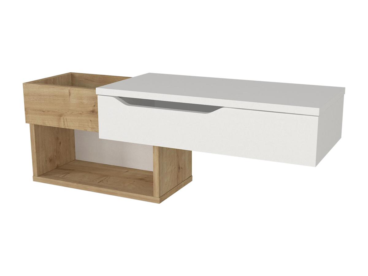 Wandkonsole hängend mit 1 Schublade & 2 Ablagefächern - Holzfarben & Weiß - günstig online kaufen