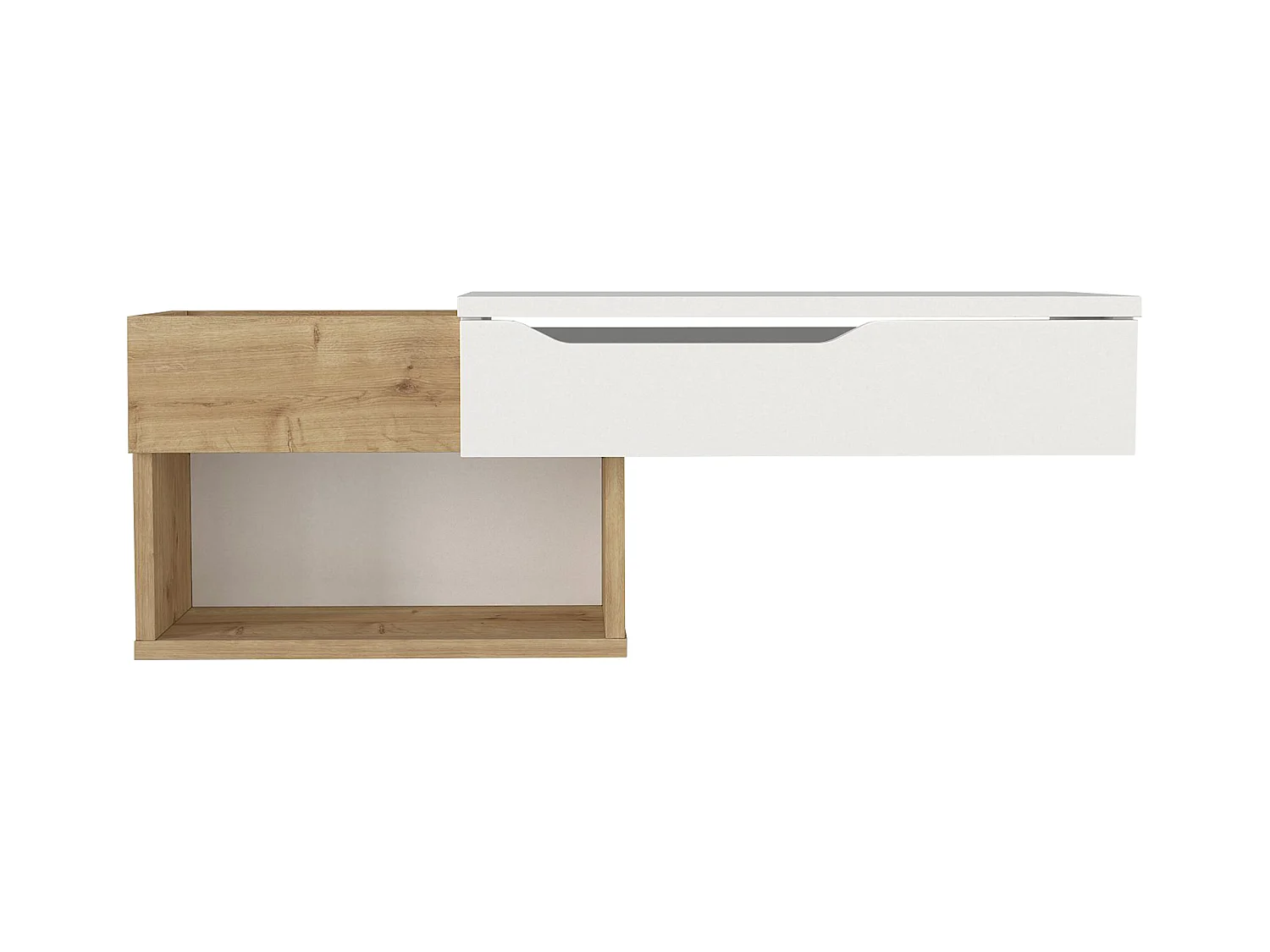 Consolle sospesa con 1 cassetto e 2 nicchie Naturale e Bianco - DAREKA