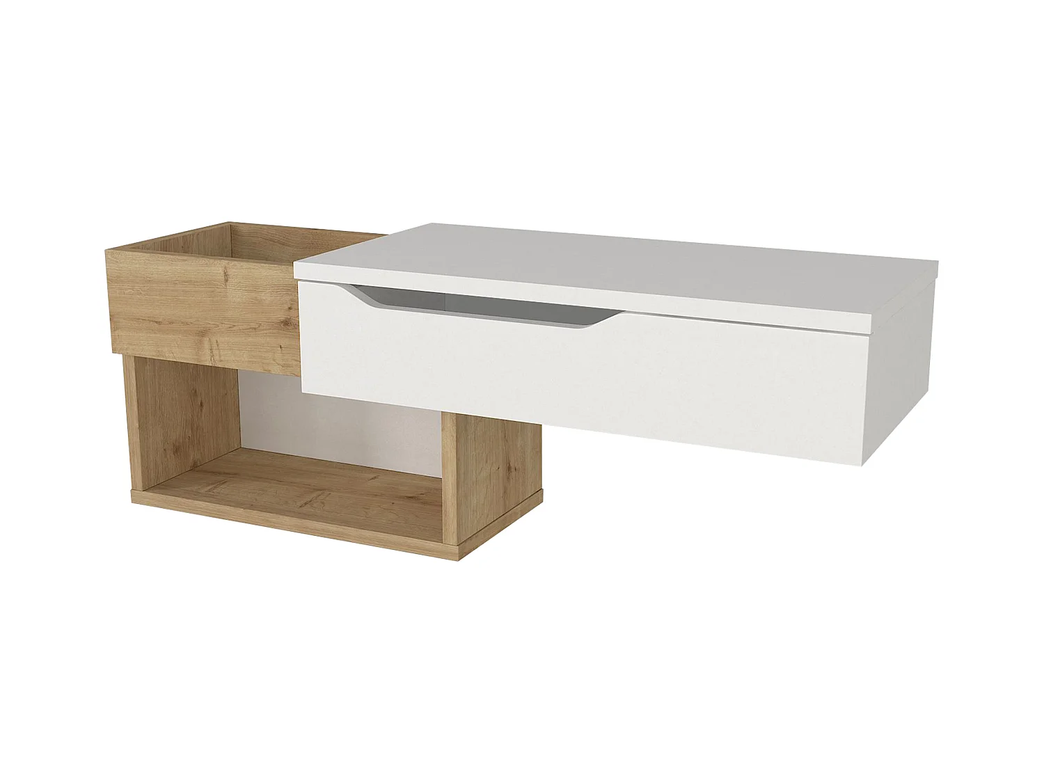 Consolle sospesa con 1 cassetto e 2 nicchie Naturale e Bianco - DAREKA