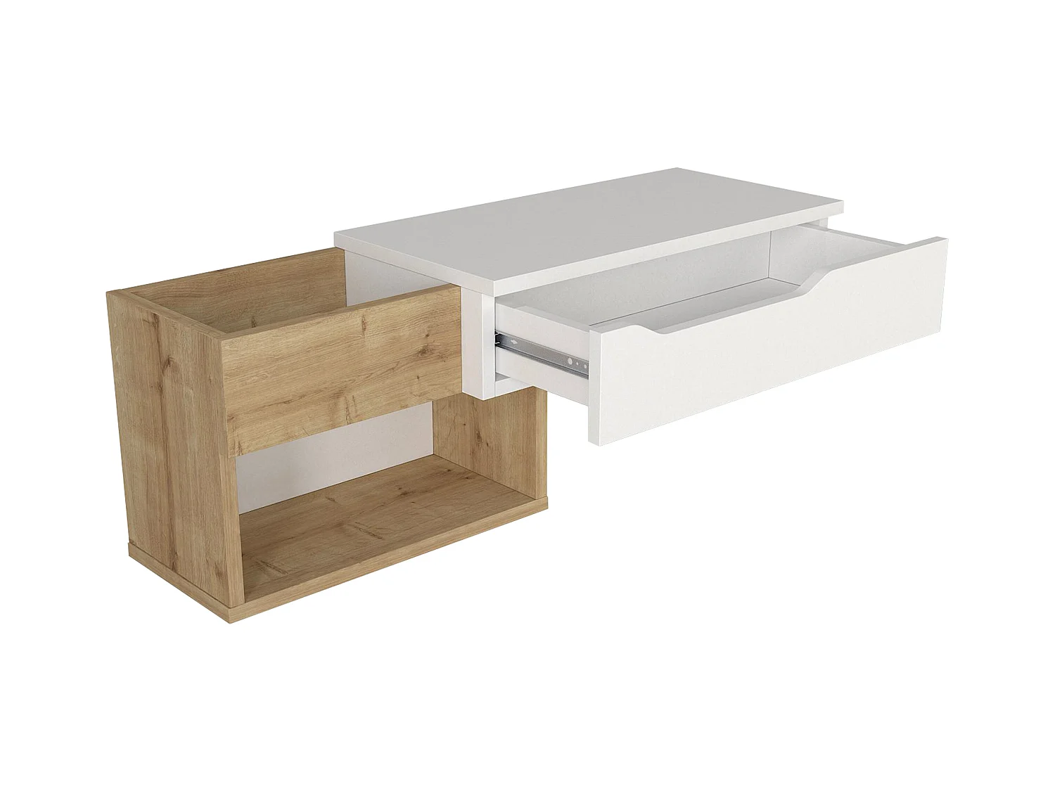 Consolle sospesa con 1 cassetto e 2 nicchie Naturale e Bianco - DAREKA