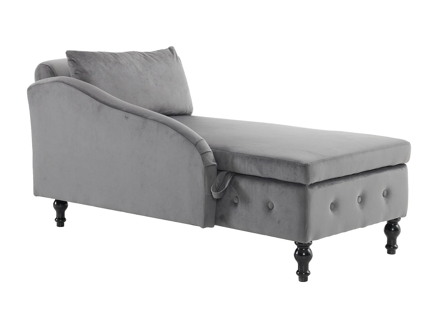 Sofá chaise longue em veludo - chaise longue 144x62x69cm - com acabamento cravejado e tachas, apoio de braço direito - Preto