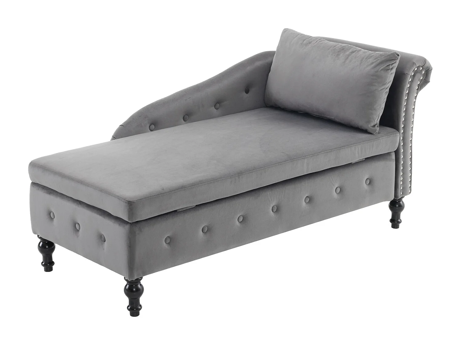 Sofá chaise longue em veludo - chaise longue 144x62x69cm - com acabamento cravejado e tachas, apoio de braço direito - Preto