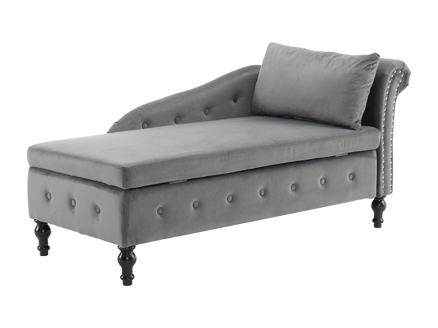 Canapé méridienne en velours - Chaise longue 144x62x69cm - avec garniture cloutée et punaise, accoudoir droit - Noir