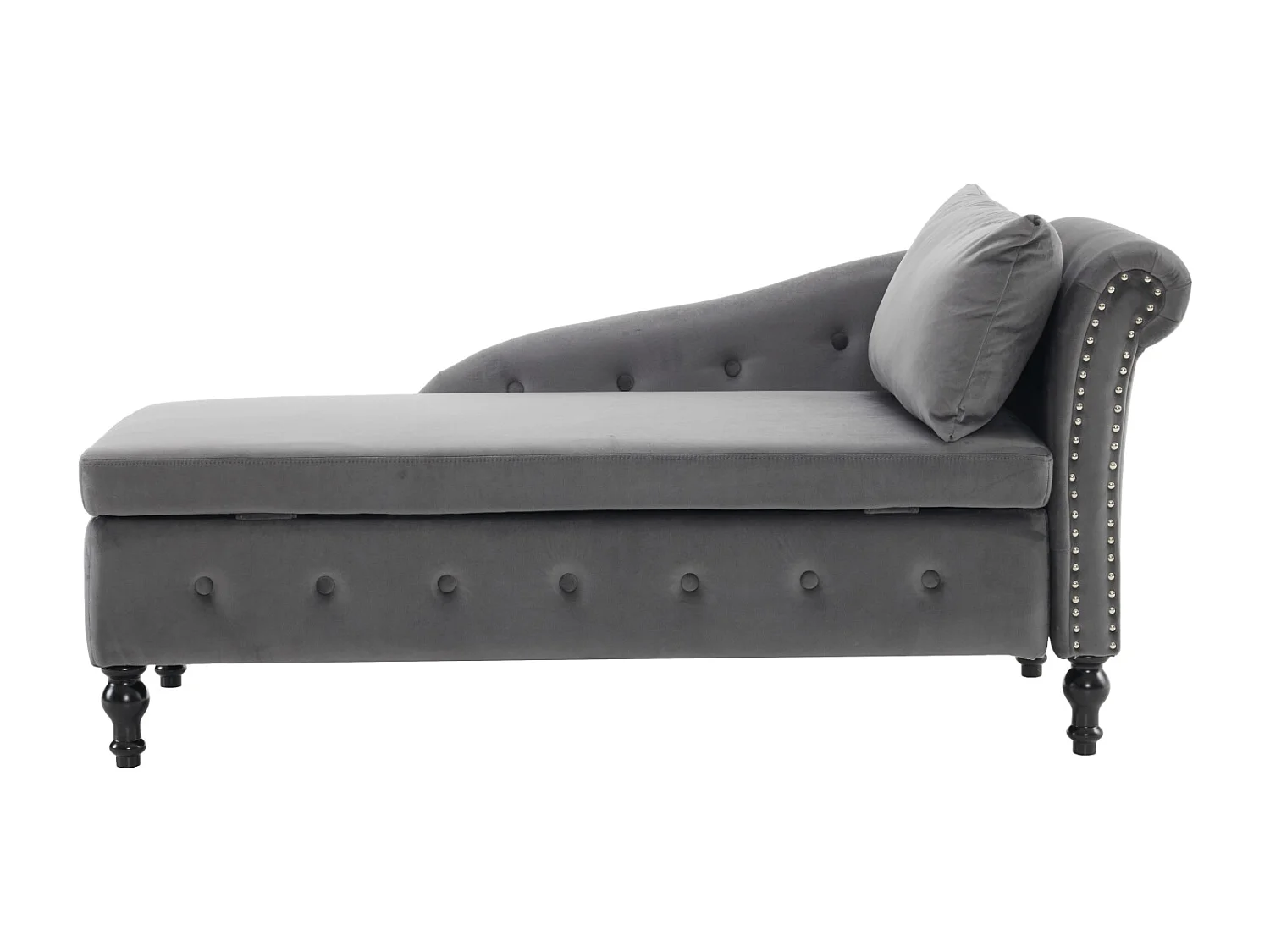 Canapé méridienne en velours - Chaise longue 144x62x69cm - avec garniture cloutée et punaise, accoudoir droit - Noir