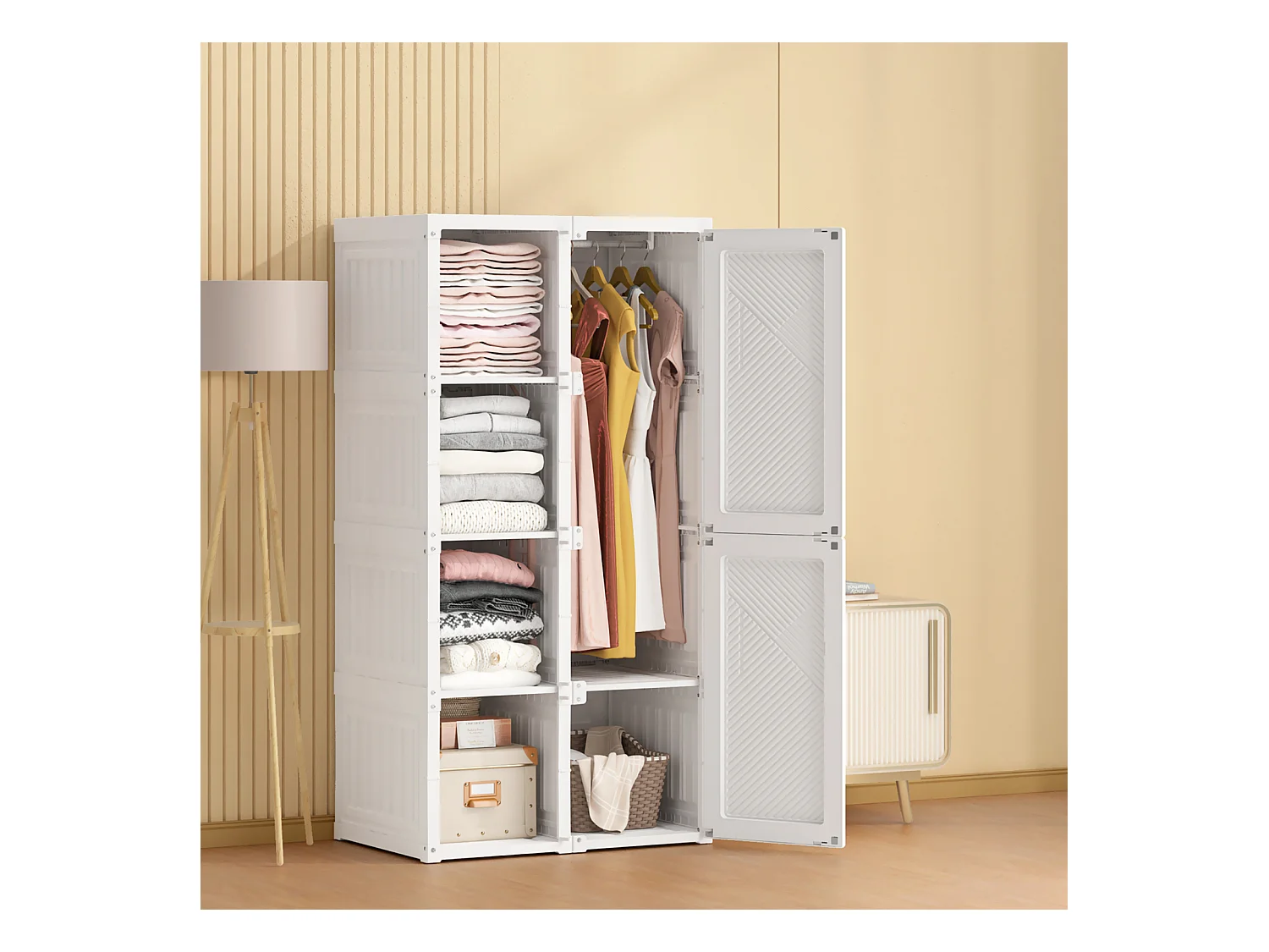 Armario con 2 puertas y 3 estantes - Armarios portátiles, 69x50x136cm - blanco