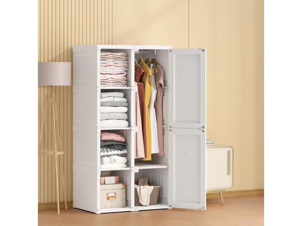 Roupeiro com 2 portas e 3 prateleiras - Armários portáteis, 69x50x136cm - branco