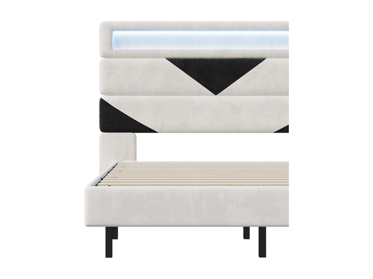 Bed 140x200 cm, MDF, met USB en LED-verlichting, Volwassen bed - Wit+zwart