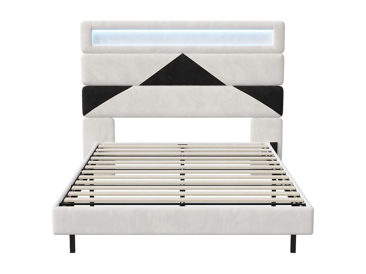 Bed 140x200 cm, MDF, met USB en LED-verlichting, Volwassen bed - Wit+zwart