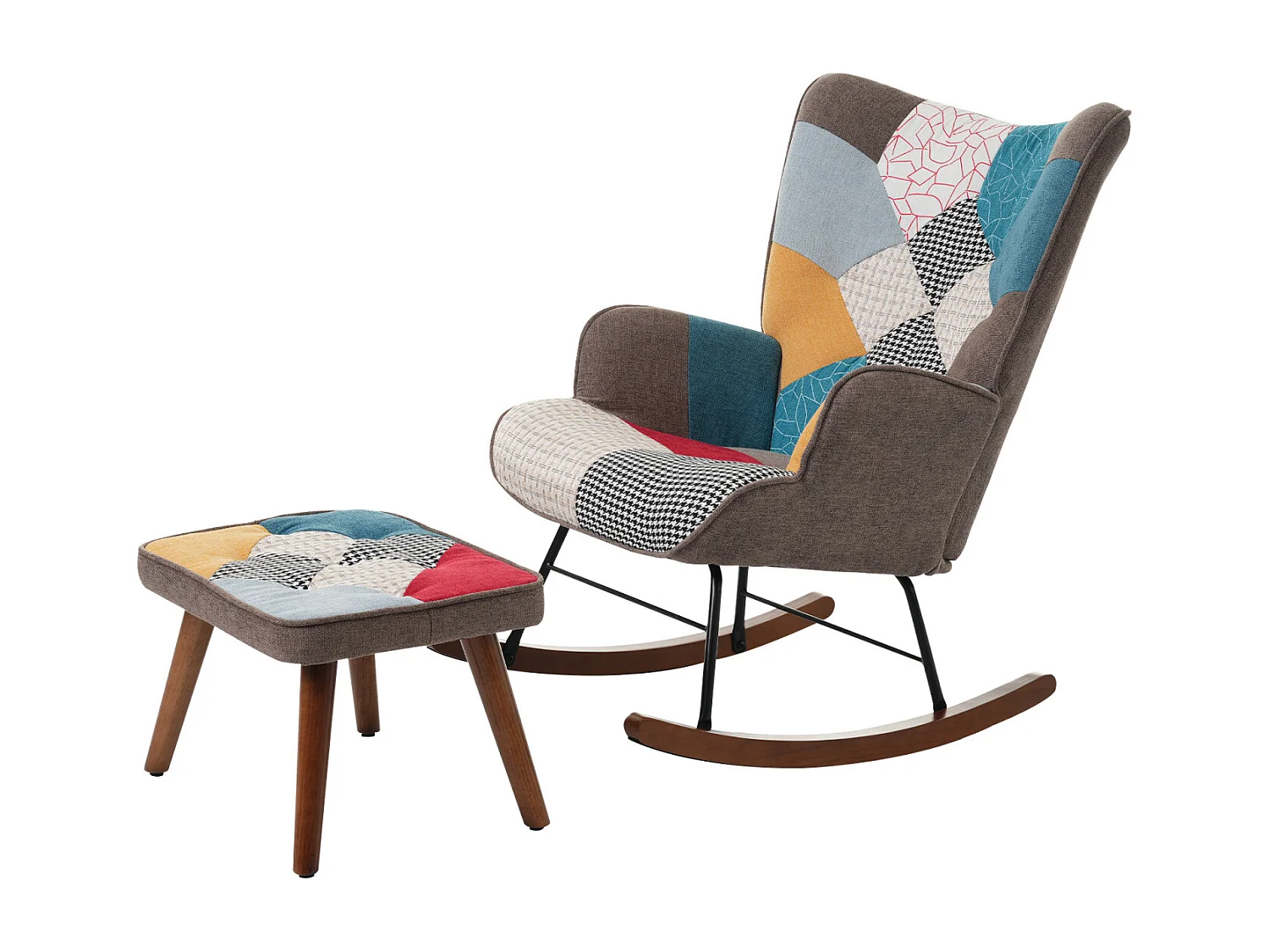 Fauteuil à bascule - rocking chair avec repose-pieds, épissures, Mousse+Ressort - 69,5x88,5x50cm - Coloré