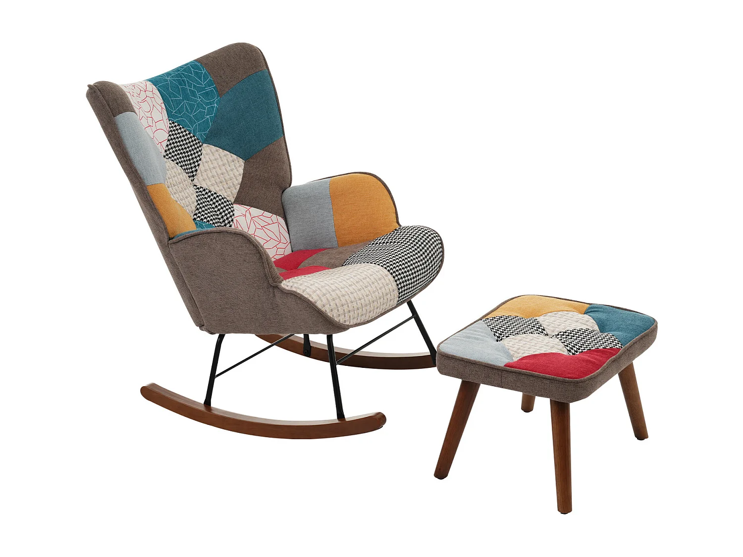 Fauteuil à bascule - rocking chair avec repose-pieds, épissures, Mousse+Ressort - 69,5x88,5x50cm - Coloré