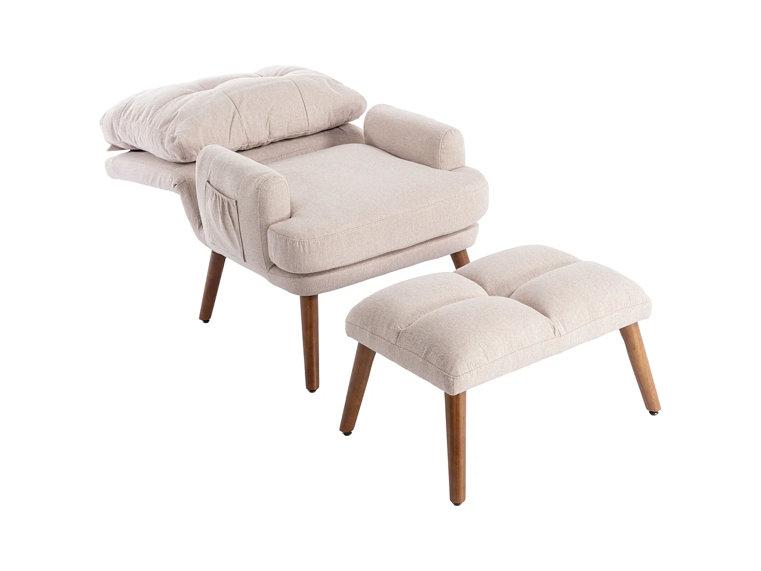 Chaise longue avec repose-pieds, dossier réglable sur 10 niveaux, inclinable, chaise avec étagère latérale-beige