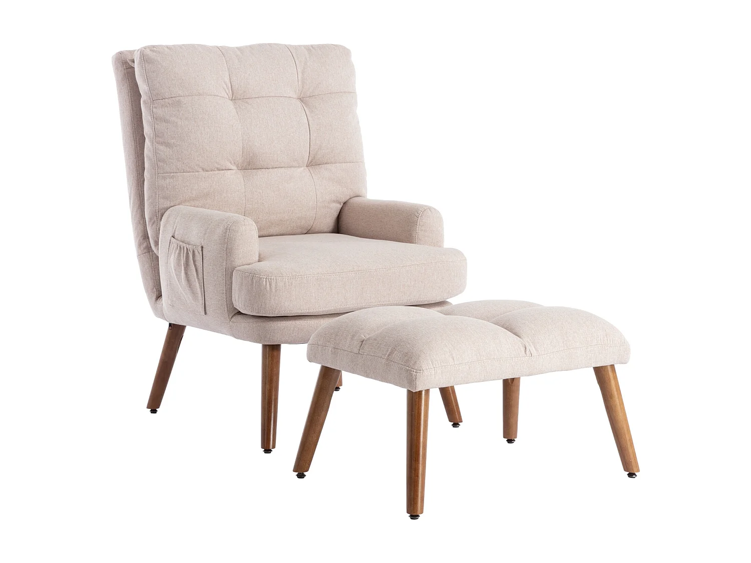Chaise longue avec repose-pieds, dossier réglable sur 10 niveaux, inclinable, chaise avec étagère latérale-beige