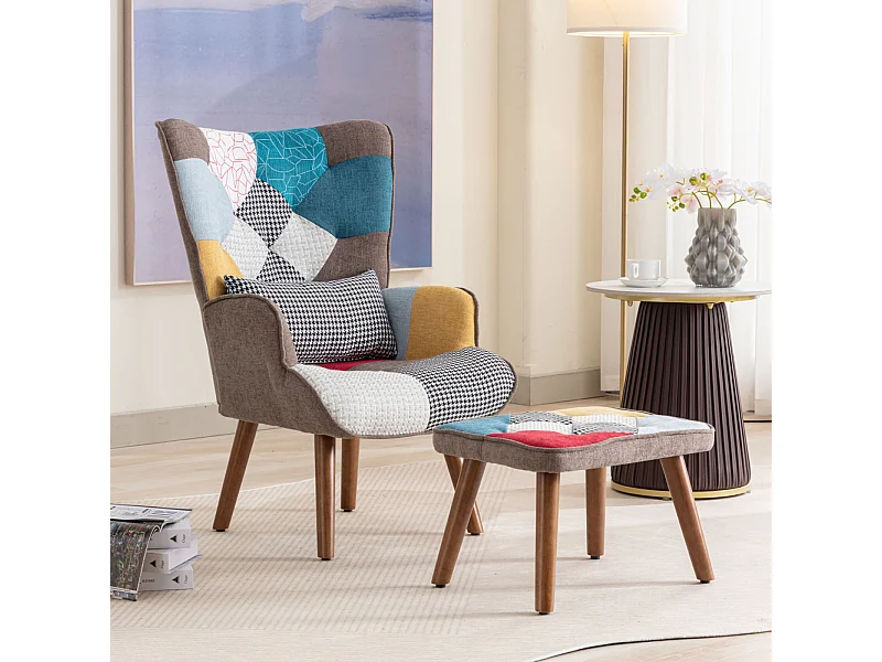 Fauteuil relax, Fauteuil avec repose-pieds, dossier et coussin, combinaison de chaise de loisirs de salon