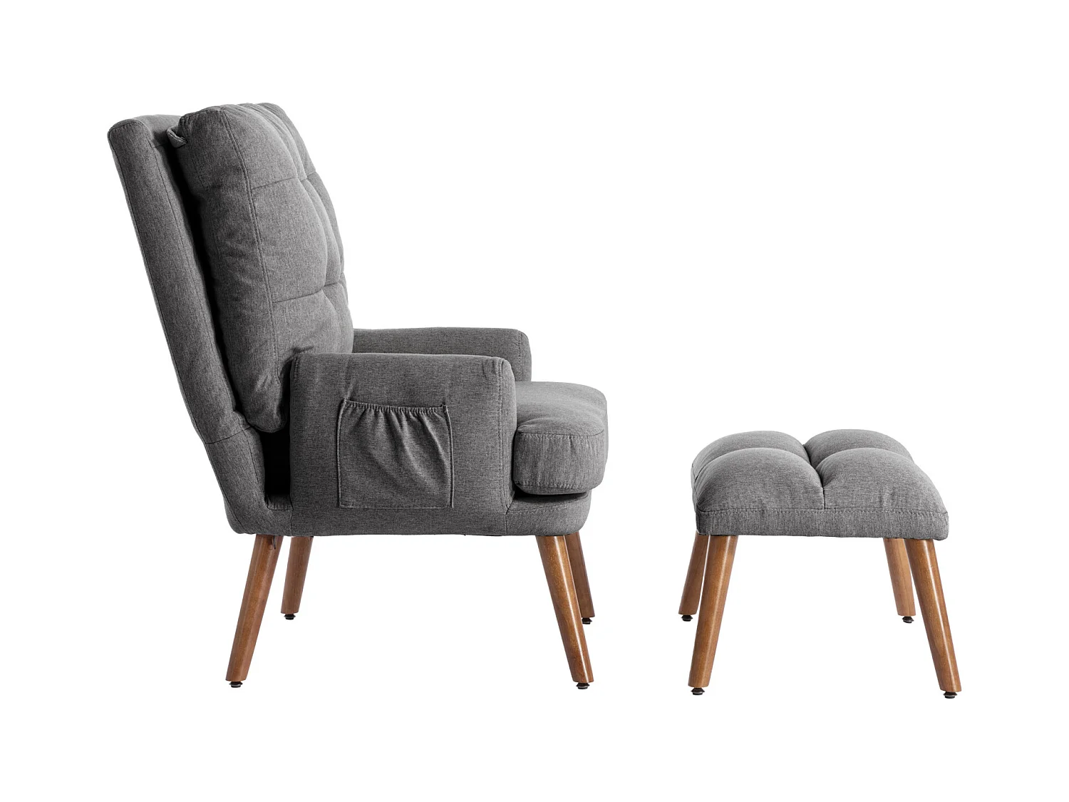 Chaise longue avec repose-pieds, dossier réglable sur 10 niveaux, inclinable, chaise avec étagère latérale-Gris