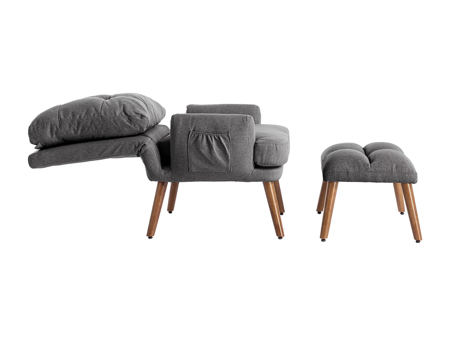 Chaise longue con poggiapiedi, schienale regolabile in 10 posizioni, reclinabile, sedia con ripiano laterale-Grigio