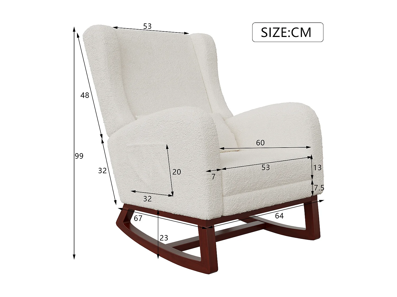 Fauteuil à bascule rembourré, velours beige effet peluche, fauteuil relaxant avec coussin lombaire et repose-pieds extensible, fauteuil de salon