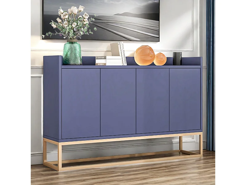 Buffet moderne, Meuble de rangement, Meuble à chaussures de style minimaliste Meuble, buffet 4 portes sans poignée, pour salle à manger, salon, cuisine,Bleu