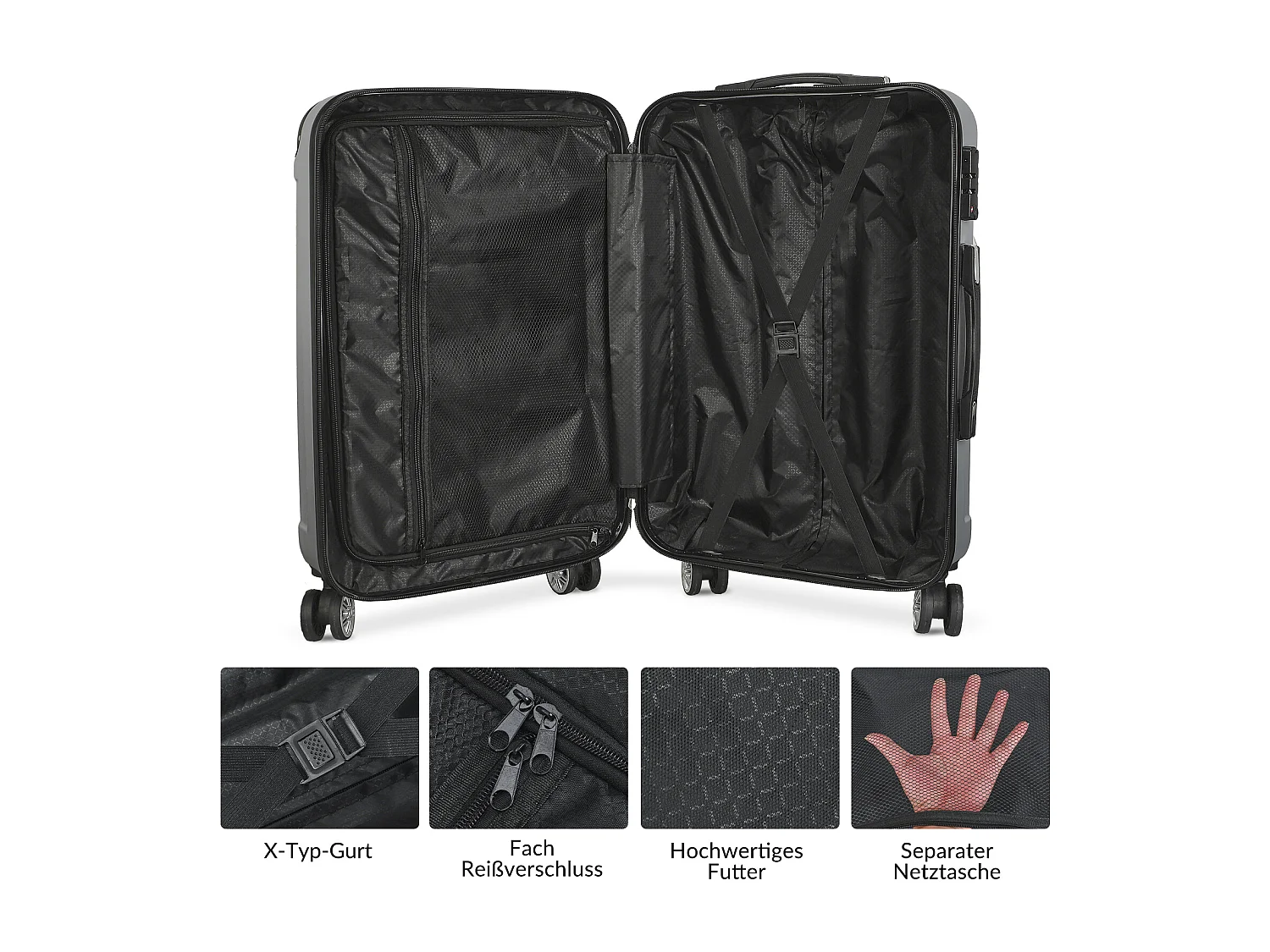 Lot de 3 valises à rayures, pratique pour les voyages,  gris