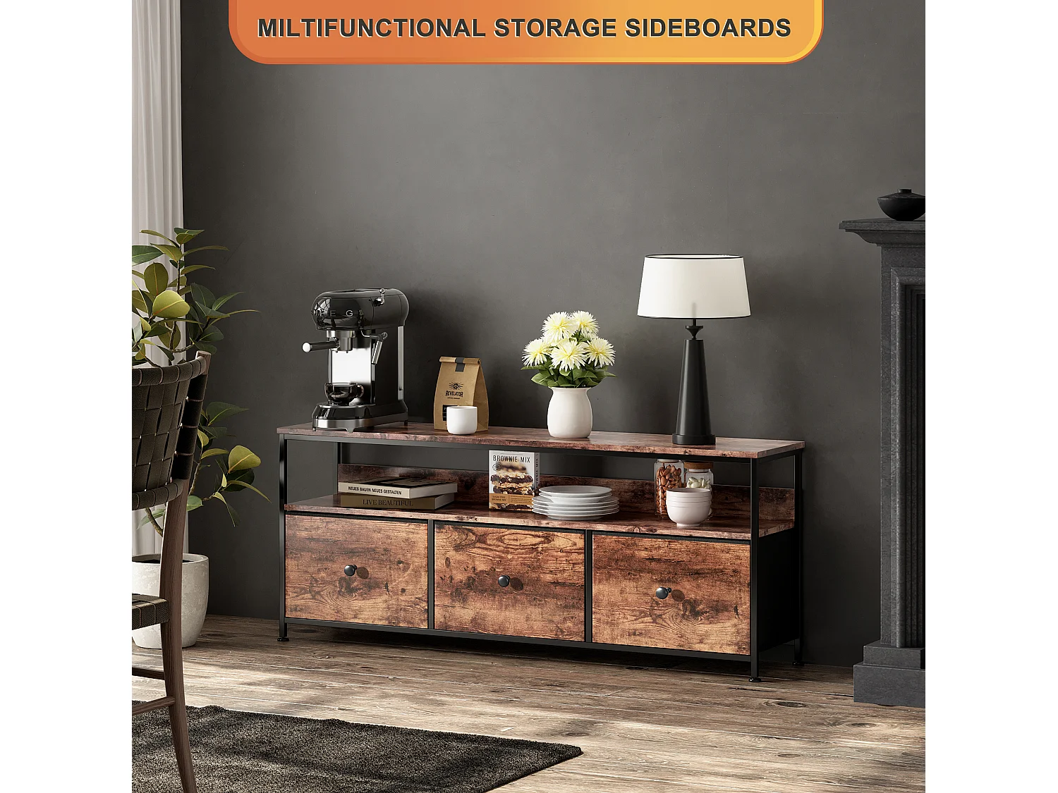 Meuble TV, Meuble TV avec 3 tiroirs, salon, chambre à coucher, salle de divertissement,  Marron