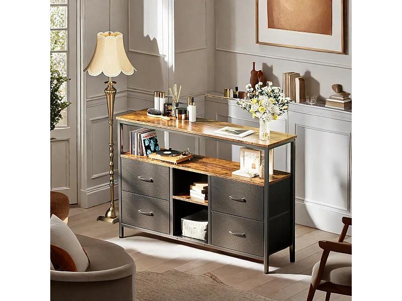 Meuble TV, Meuble TV avec 4 tiroirs, salon, salle de divertissement,chambre à coucher, Noir