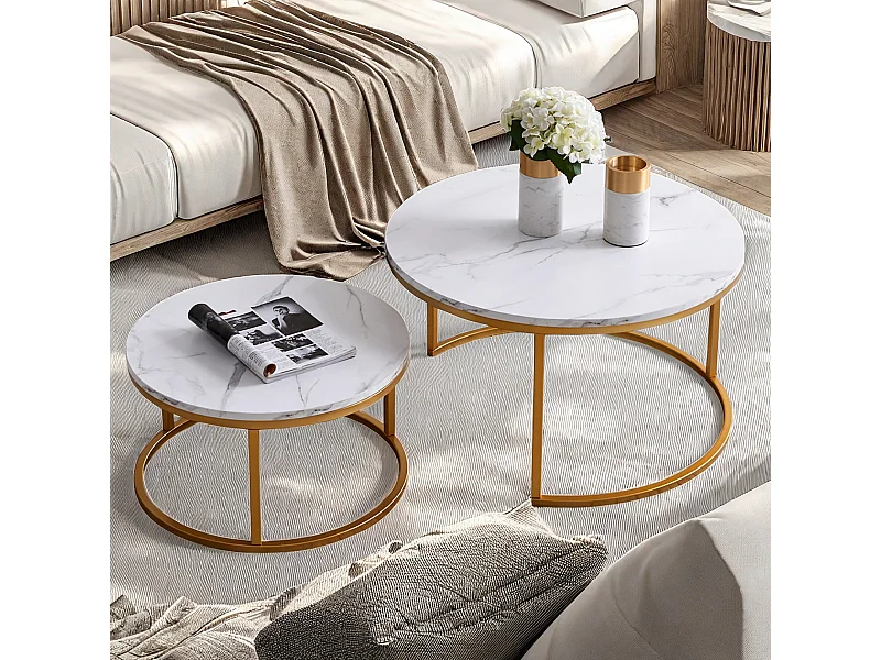 Tables basses gigognes - Table d'appoint Ronde- Table de salon Moderne, Tables de salon pour salon - structure en métal  Doré -  salon, Chambre à Coucher, Balcon