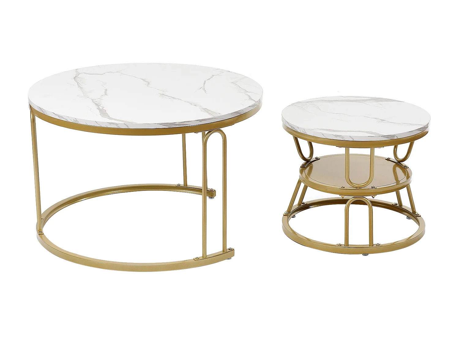 Tables basses gigognes - structure en métal Doré- Table d'appoint Rond - Cadre de support en forme de U, Table de salon Moderne, Tables de salon pour salon