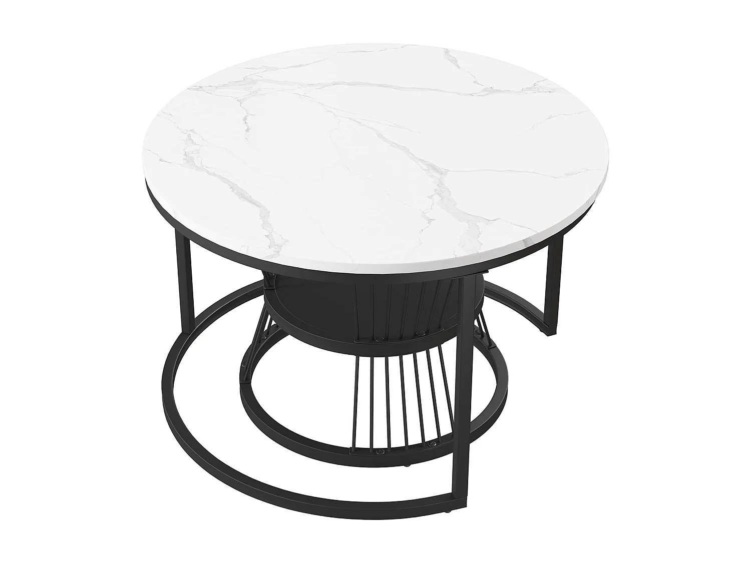 Tables basses gigognes - structure en métal Noir- Table d'appoint Ronde - Table de salon Moderne, Tables de salon pour salon, Chambre à Coucher, Balcon, salon