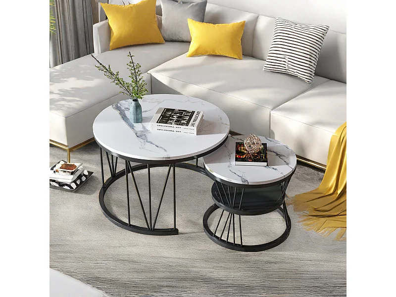 Tables basses gigognes - structure en métal Noir- Table d'appoint Rond - Cadre de support en forme de V