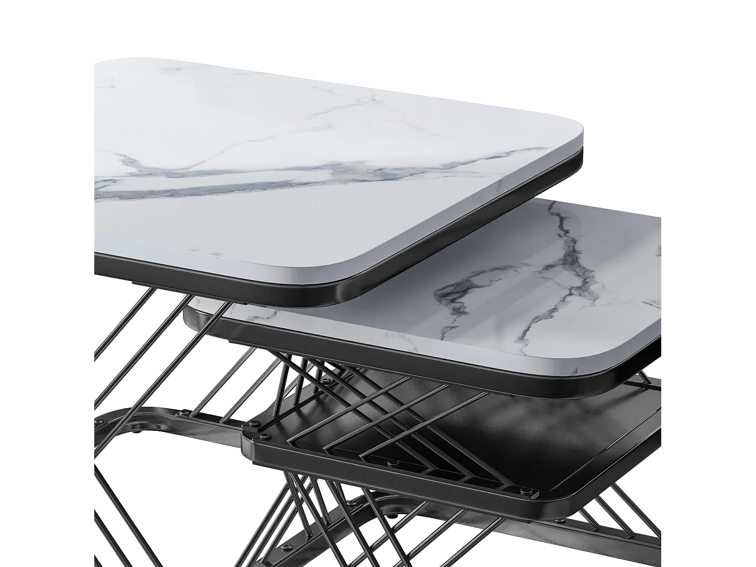 Tables basses gigognes - structure en métal Noir- Table d'appoint Rectangle - Table de salon Moderne, Tables de salon pour salon, Chambre à Coucher, Balcon, salon