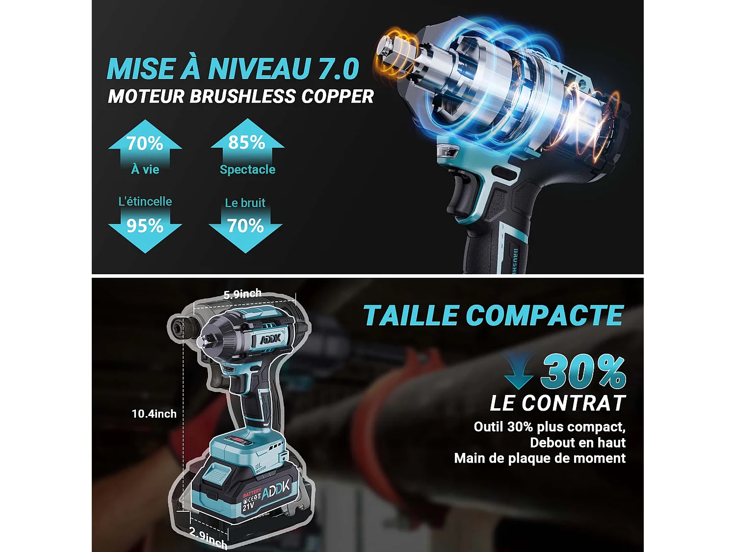 1/2" 1000N.M Brushless Electric Impact Wrench,21V 2x4.0Ah Batteries, 6 Speed ​​2600RPM for Truck Car Tire Change