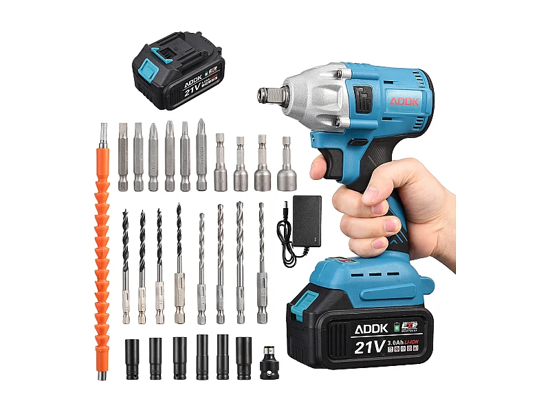 Clé à chocs sans fil 3 en 1, clé à chocs 21 V avec 1 batterie 3,0 Ah, boulons de roue, 25 accessoires