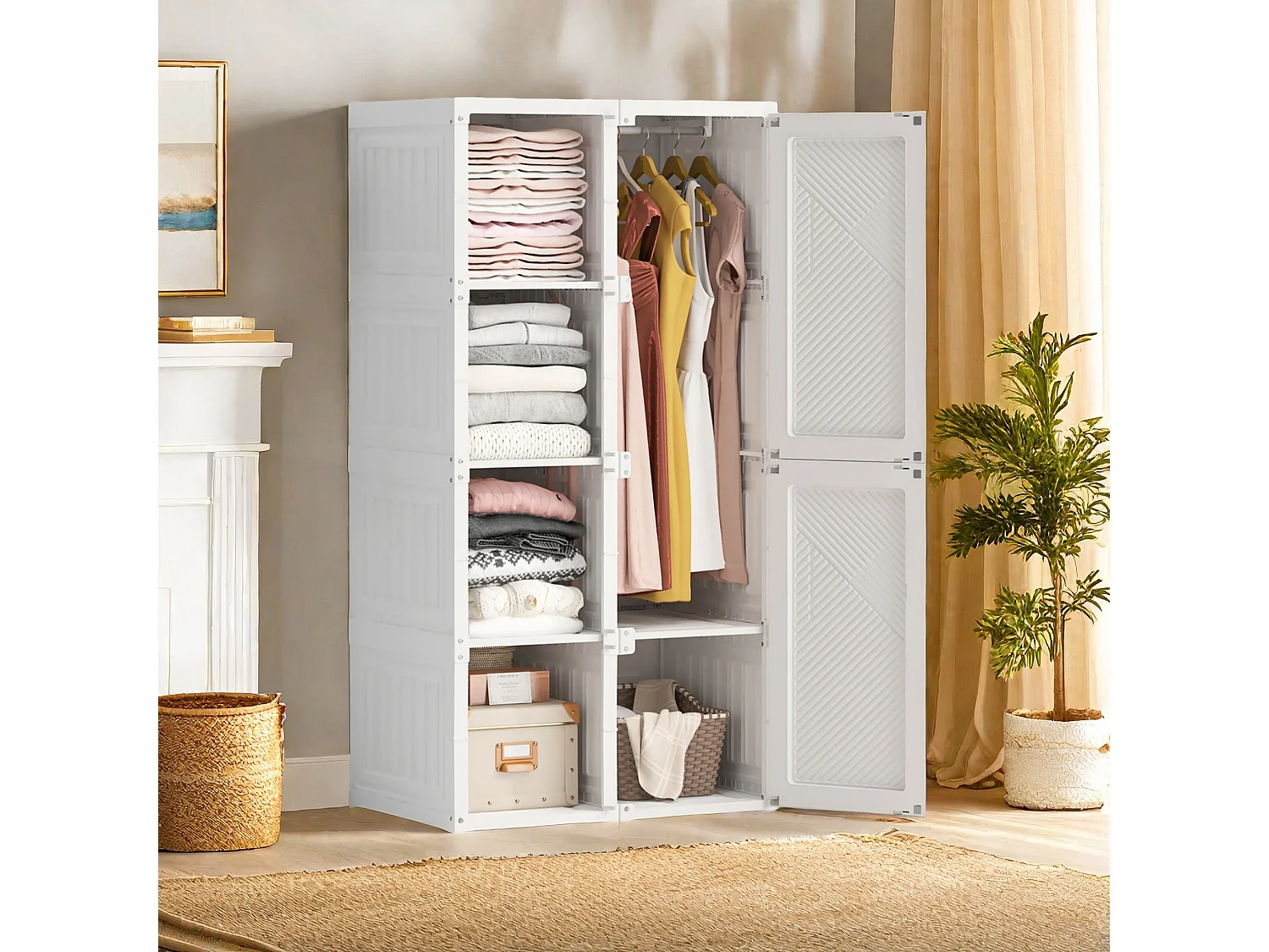 Armoire, armoire portable, armoire de chambre, casier, rangement, blanc