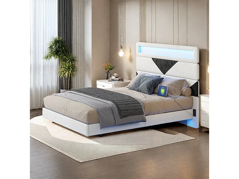 Lit Double Rembourré, Cadre de Lit, Lit 160x200cm,  Lit Double,  avec led, Velours(sans Matelas)