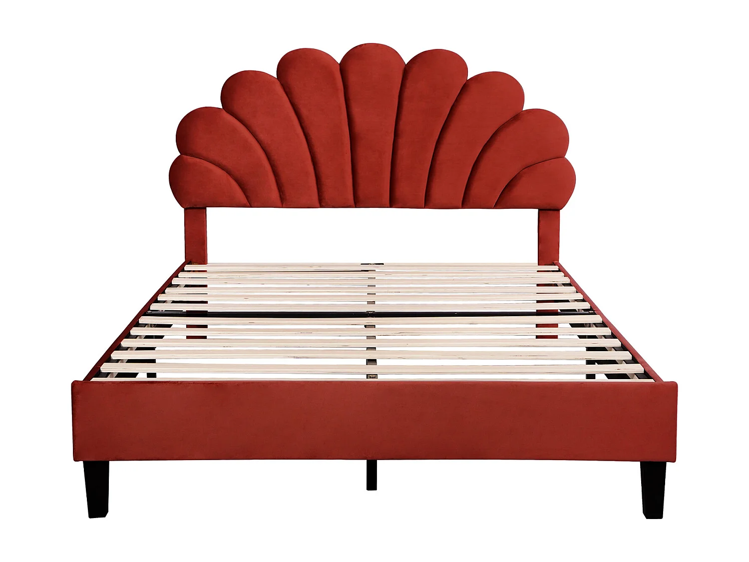 Lit double rembourré 140 x 200 cm, cadre de lit, tête de lit en forme de pétale, velours,  rouge(sans Matelas)