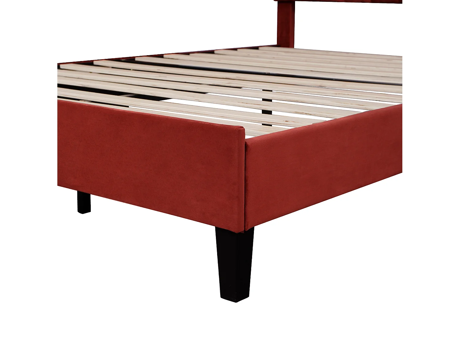 Lit double rembourré 140 x 200 cm, cadre de lit, tête de lit en forme de pétale, velours,  rouge(sans Matelas)