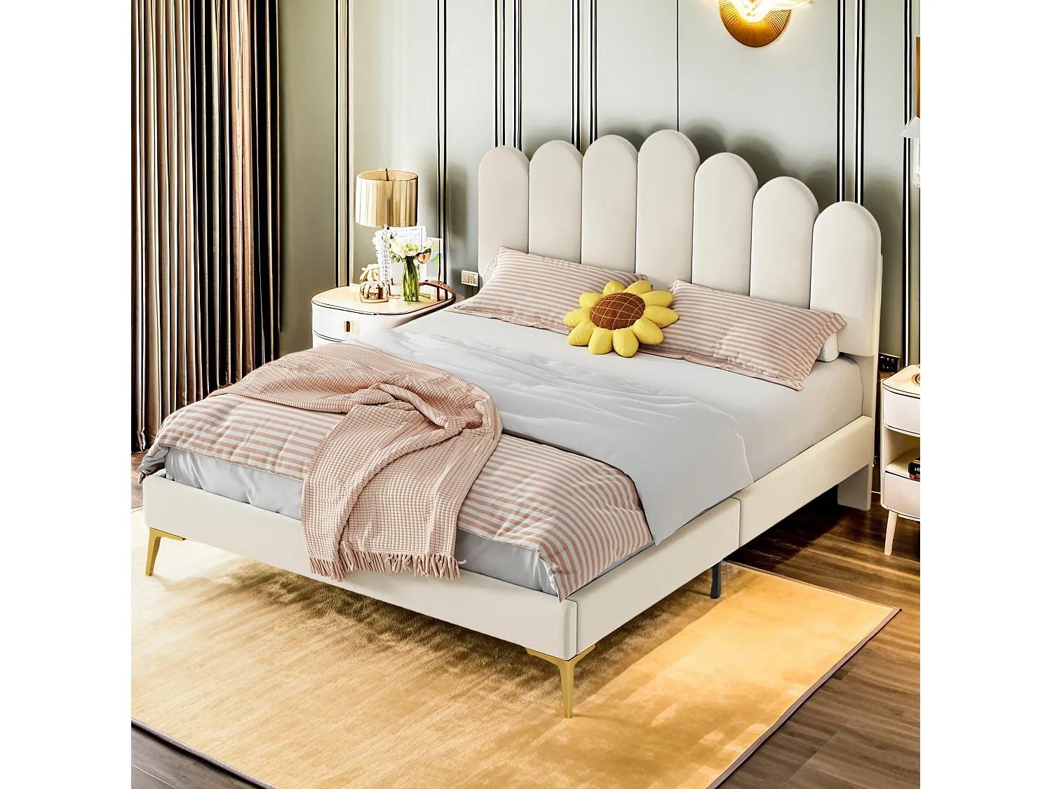 Lit Double Rembourré, Cadre de Lit, Lit 140x200cm,  Lit Double, Velours(sans Matelas)