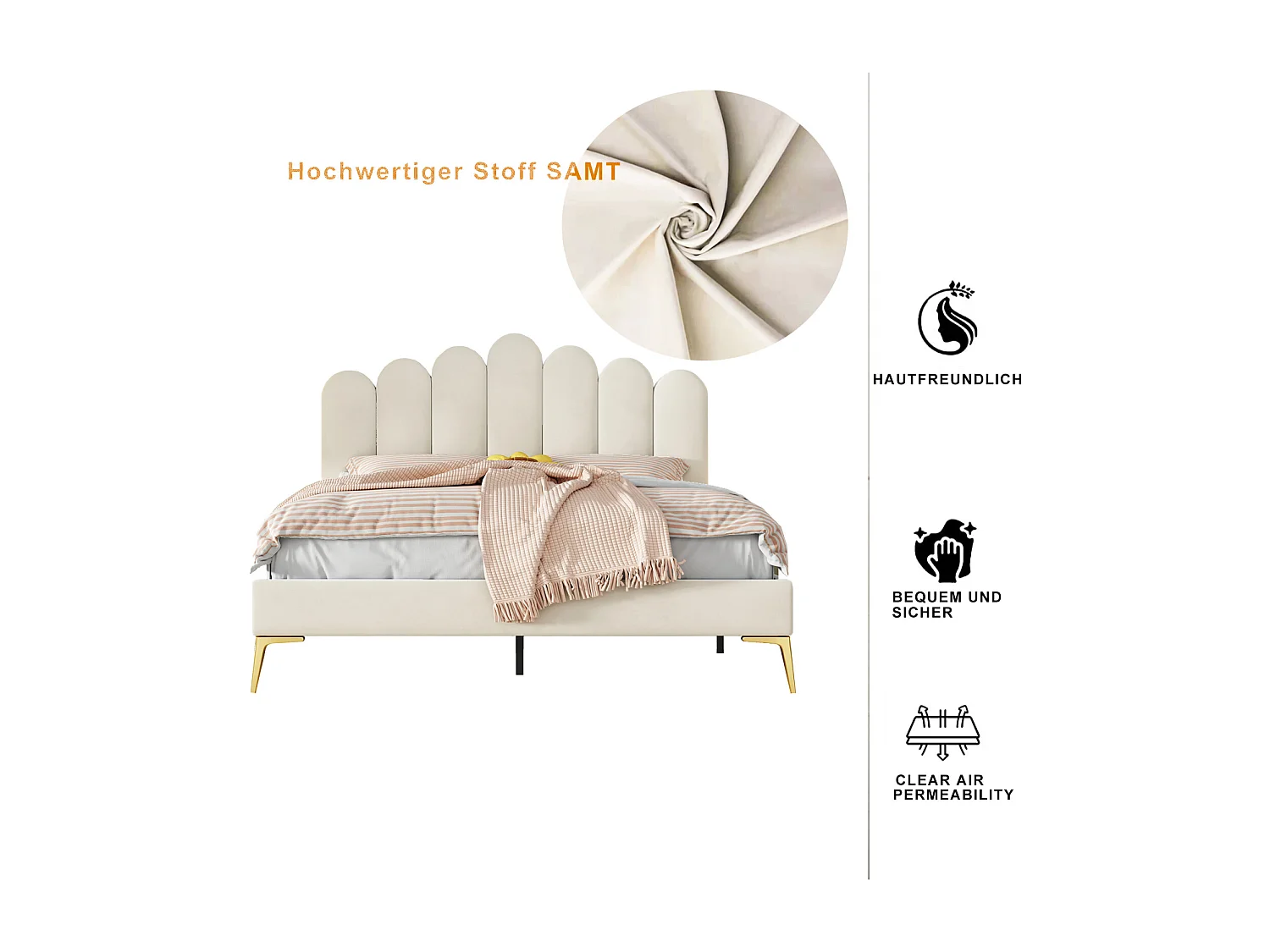 Lit Double Rembourré, Cadre de Lit, Lit 140x200cm,  Lit Double, Velours(sans Matelas)