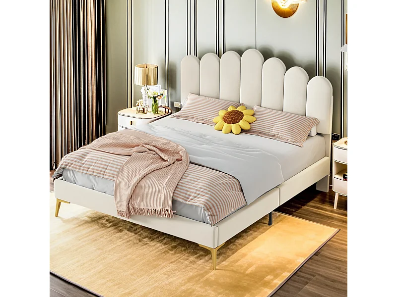 Lit Double Rembourré, Cadre de Lit, Lit 140x200cm,  Lit Double, Velours(sans Matelas)