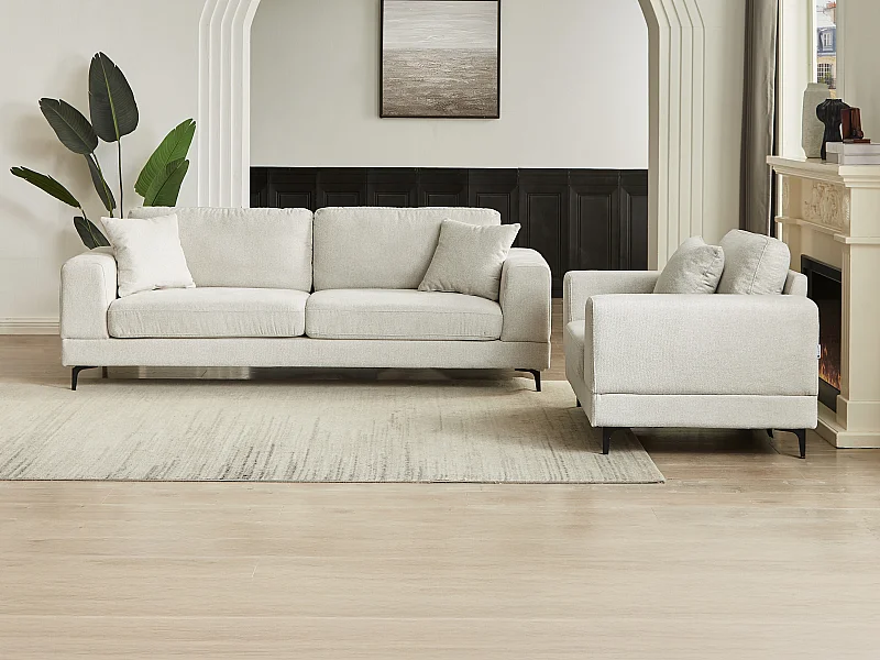 Sofa 3-Sitzer & Sessel - Strukturstoff - Beige - JAMOLO