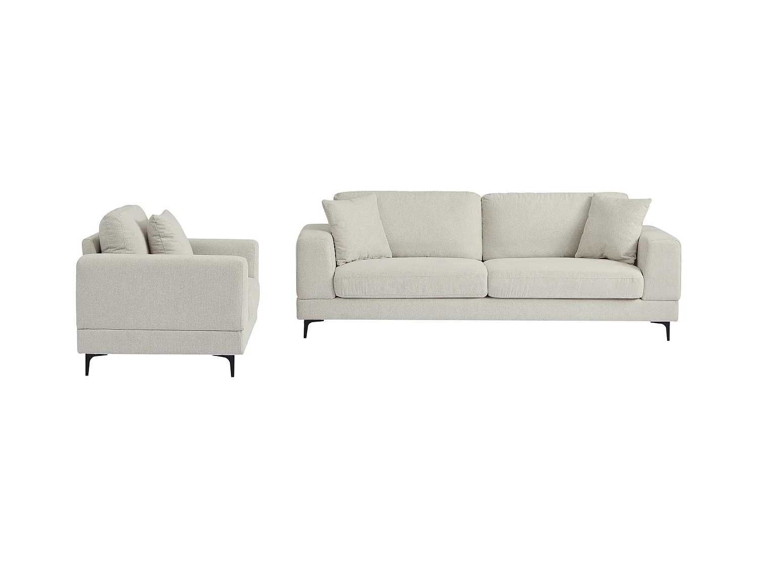 Sofá de 3 plazas y sillón de tela texturizada beige JAMOLO