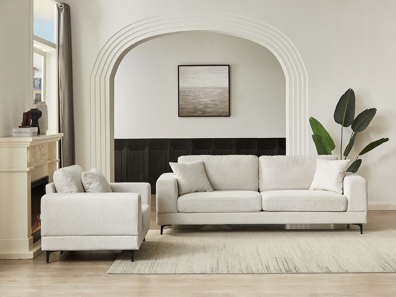 Vente-unique Sofa 3-Sitzer & Sessel - Strukturstoff - Beige - Jamolo