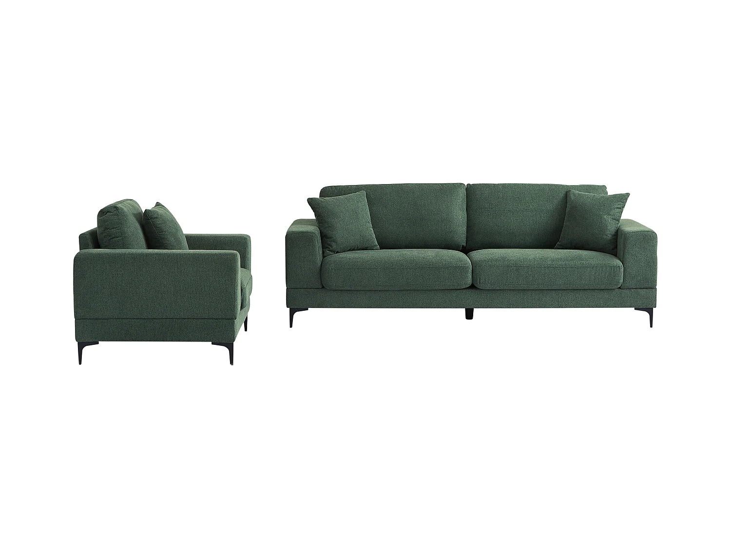Canapé 3 places et fauteuil en tissu texturé vert JAMOLO