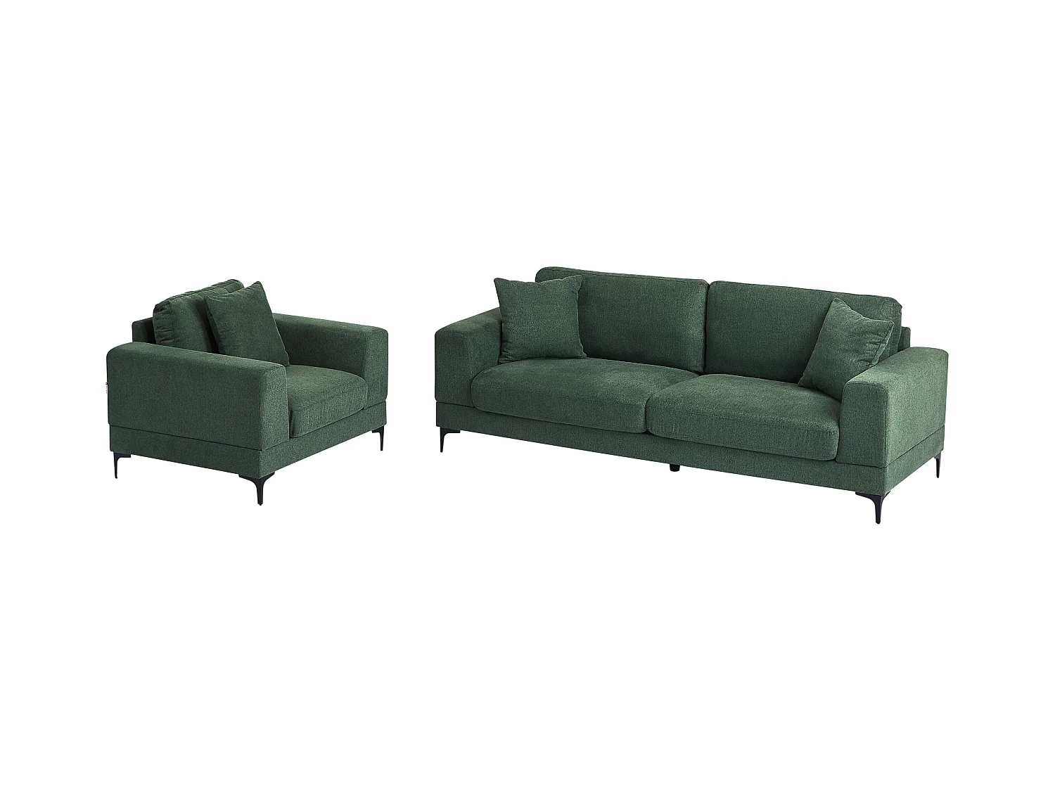 Canapé 3 places et fauteuil en tissu texturé vert JAMOLO