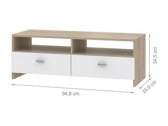 Meuble TV contemporain blanc mat et chêne, 95 cm, Helppo