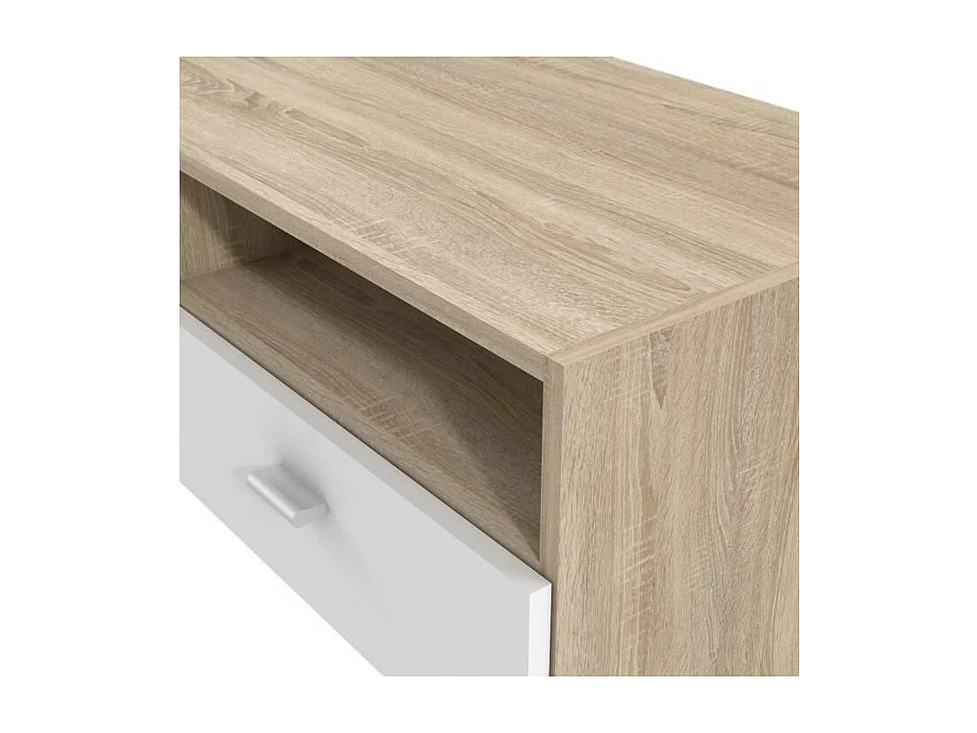 Meuble TV contemporain blanc mat et chêne, 95 cm, Helppo