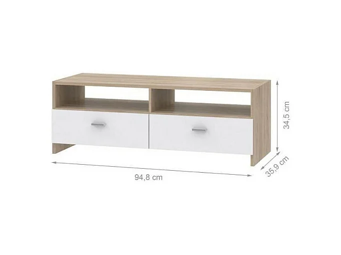 Zeitgemäßer mattweißer und Eichen-TV-Schrank mit cleverem Stauraum, 95 cm