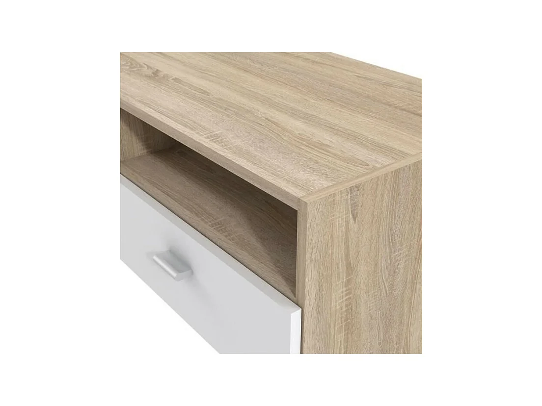Zeitgemäßer mattweißer und Eichen-TV-Schrank mit cleverem Stauraum, 95 cm