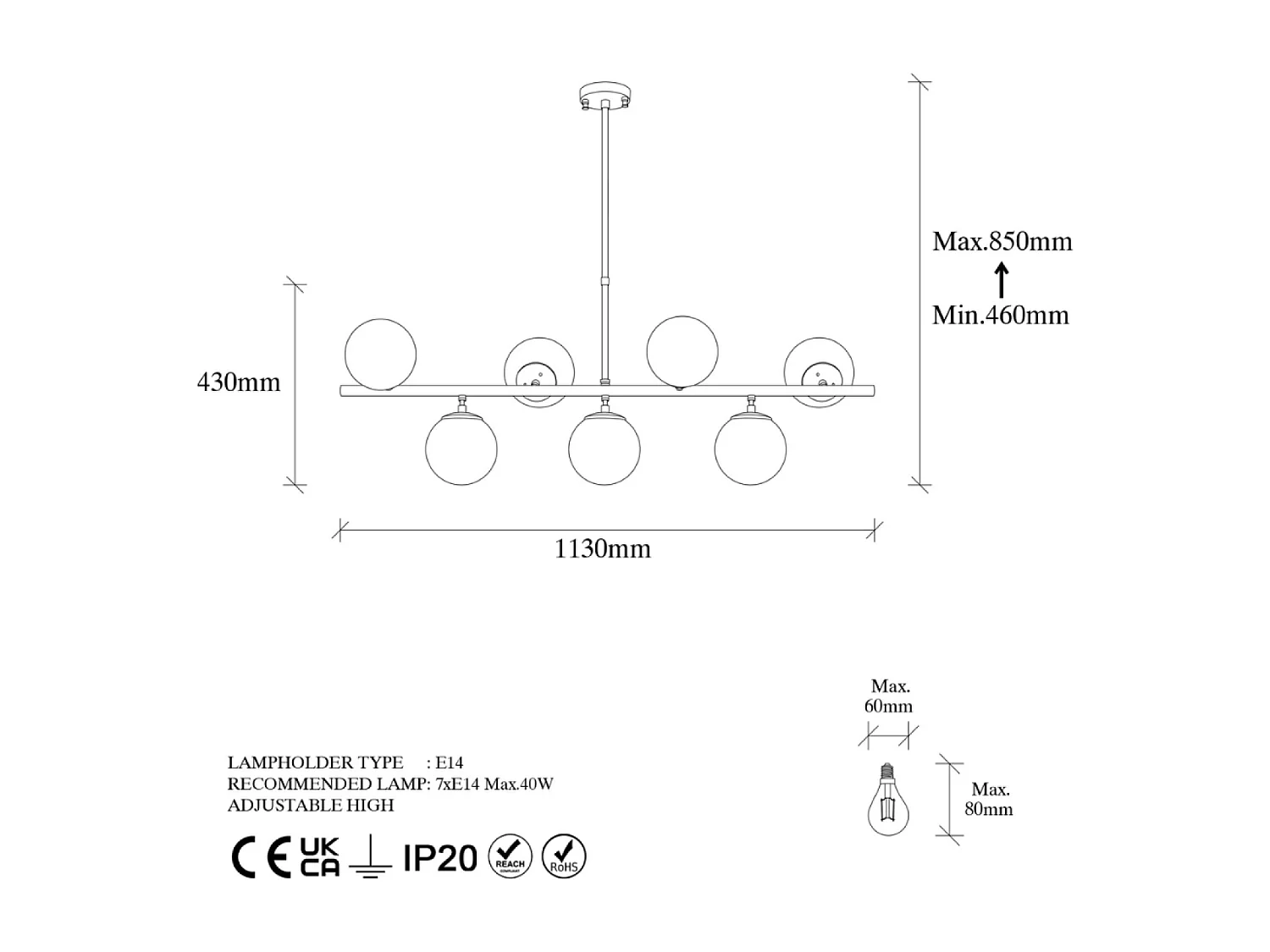 Suspension dorée 7 lampes VICTOIRE