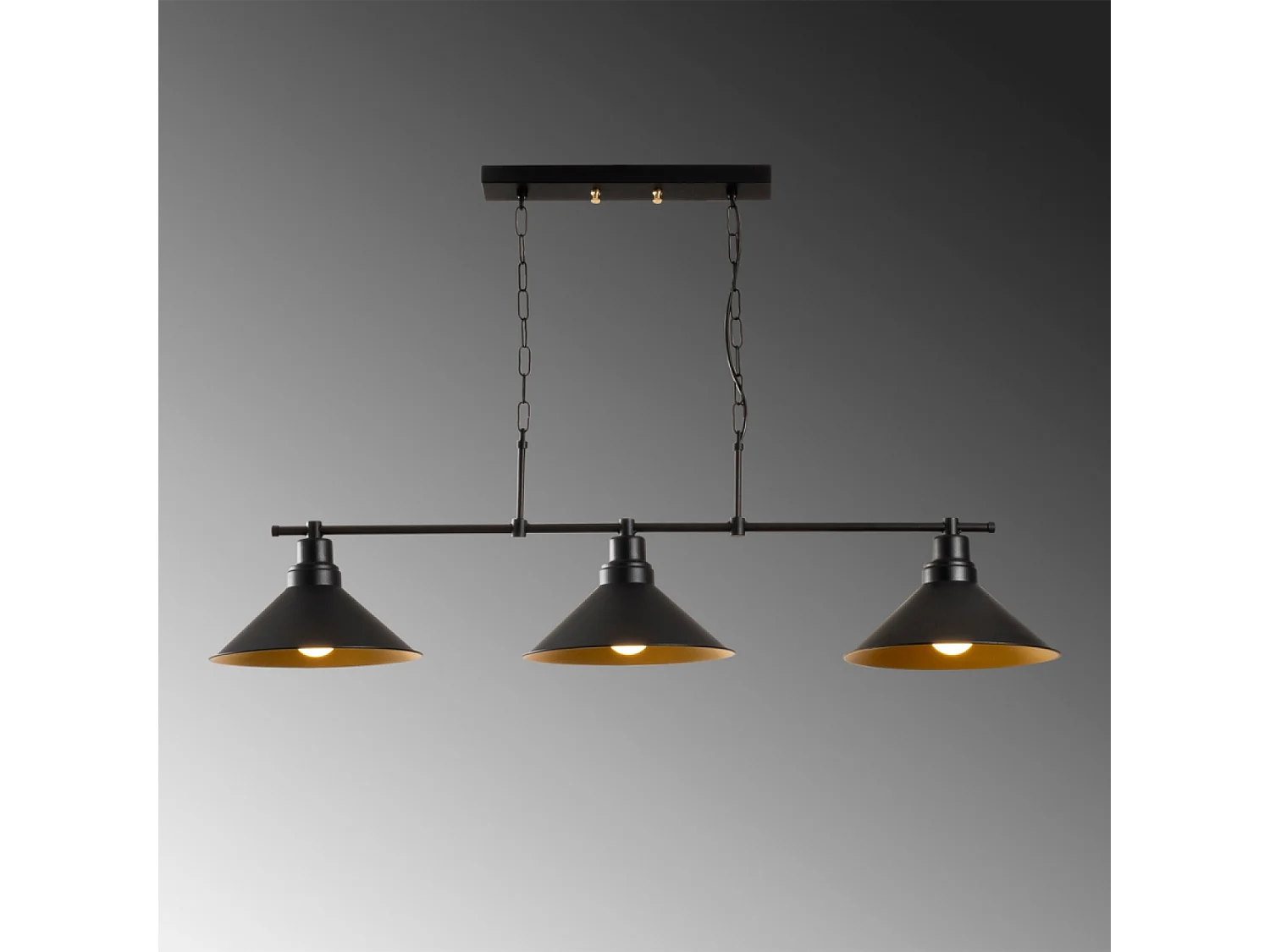 Lampadario industriale nero a sospensione con 3 luci ERIKA