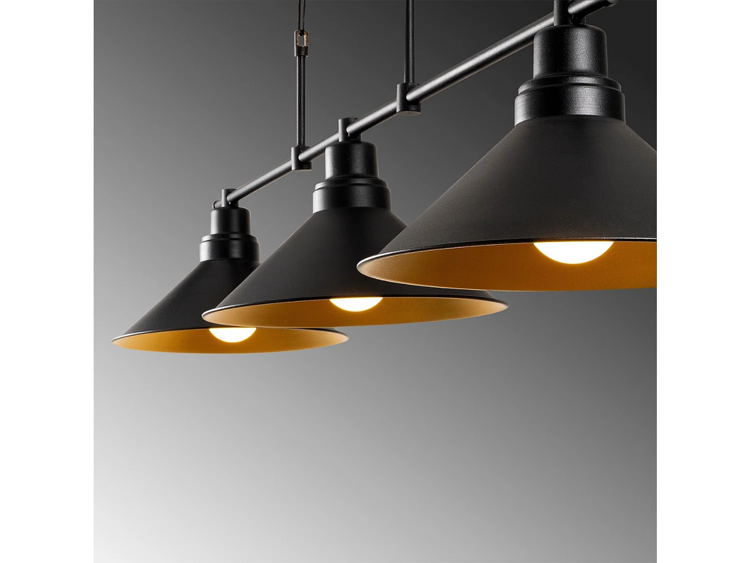 Lampadario industriale nero a sospensione con 3 luci ERIKA